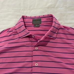 Fennec Golf Shirt, Pink with Blue Stripes, Medium